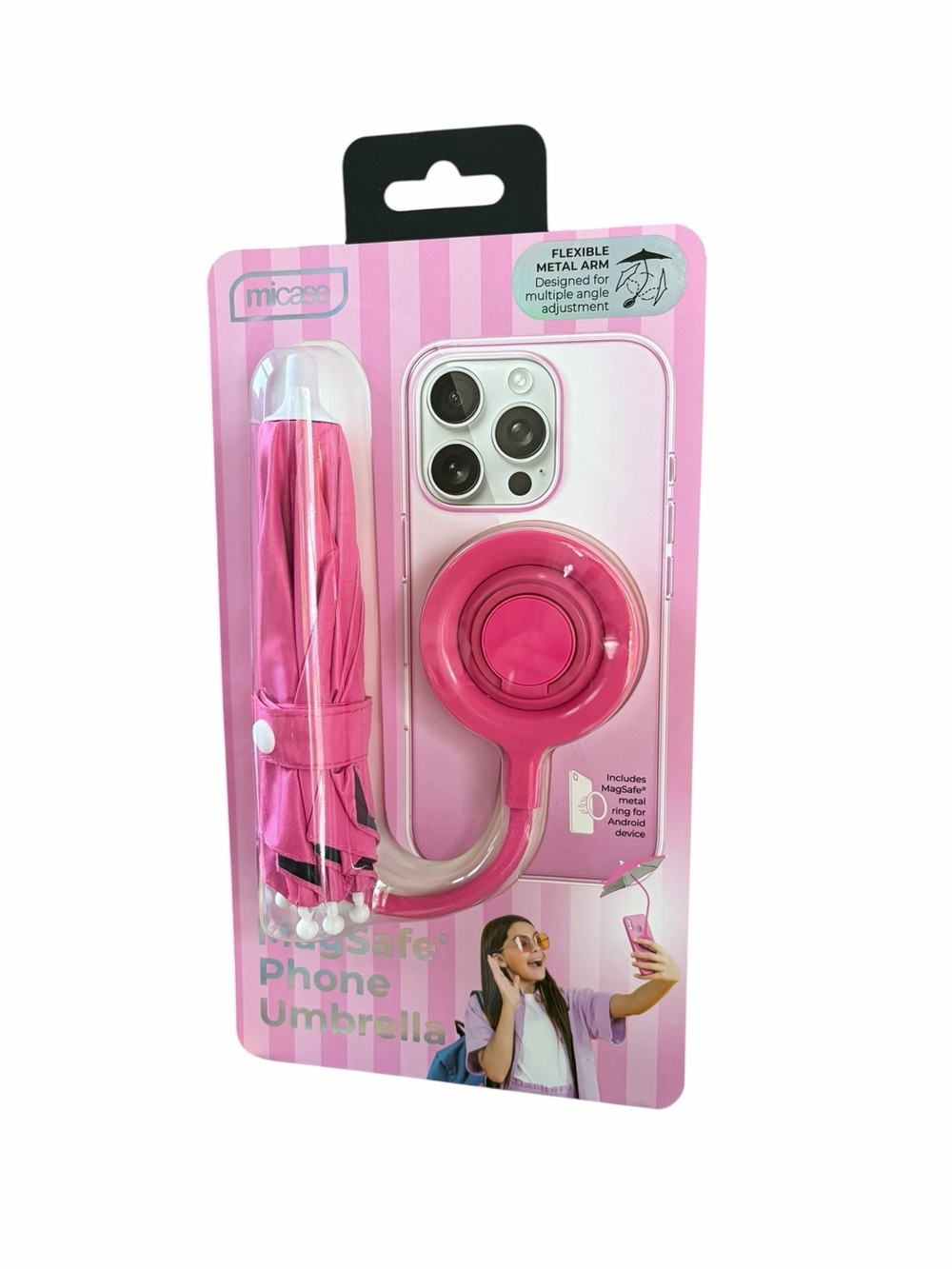 Hot Pink Solid Phone Umbrella Sun Shade Water Protection MagSafe
